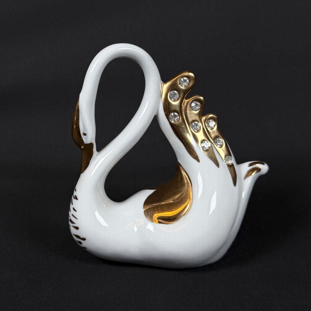 Capodimonte Italy Swan Figurine White Porcelain Gold